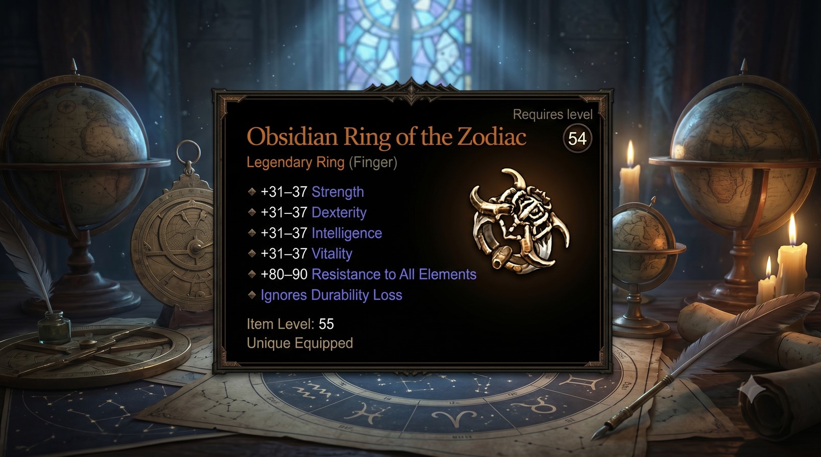 Obsidian Ring of the Zodiac