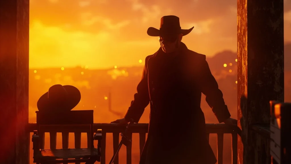 Editorial still inspired by the Jean Dujardin Zorro trailer for the French series